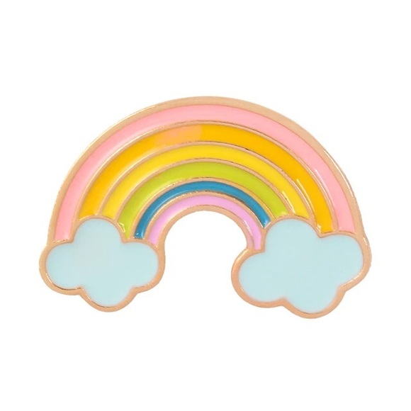 Pastel Warm Kawaii Boho Rainbow with Clouds Metal Enamel Pin Brooch - Picture 1 of 8